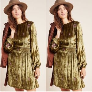 RARE ANTHRO Nicoline Embroidered Velvet Dress